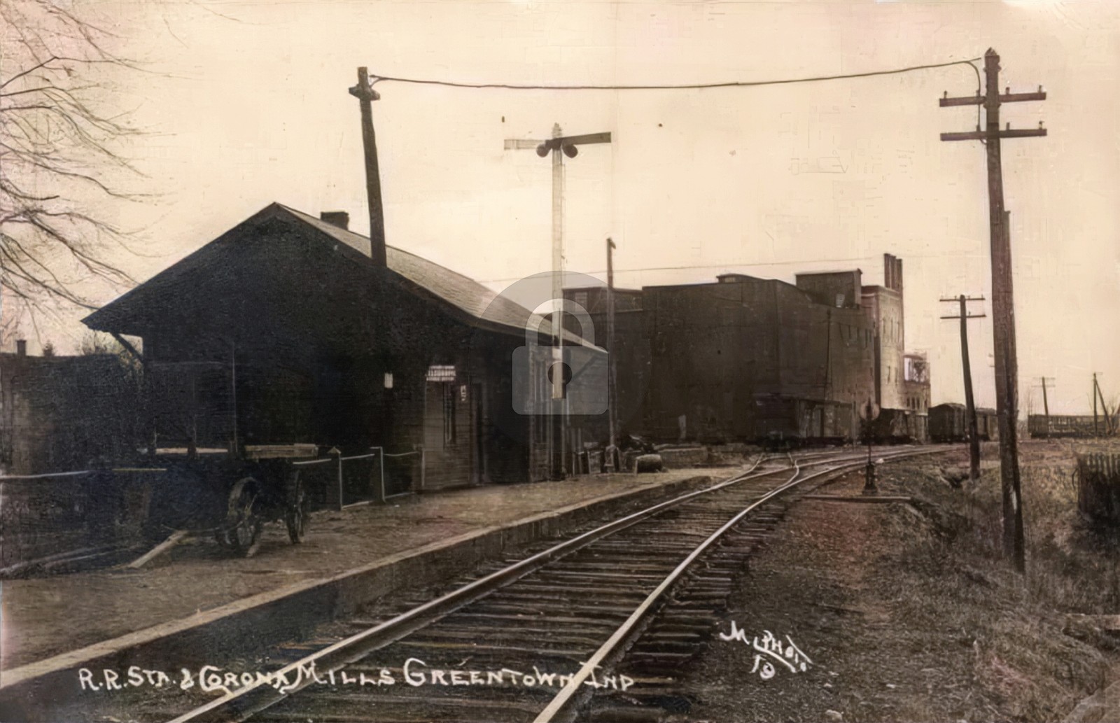 Greentown IN c1910s R.R. Station & Corona Mills Depot RPPC Photo Postcard COPY