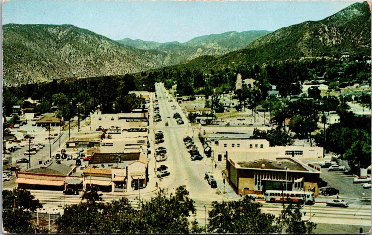 c1955 Aerial Street View Tujunga California CA San Gabriel Mountains Postcard