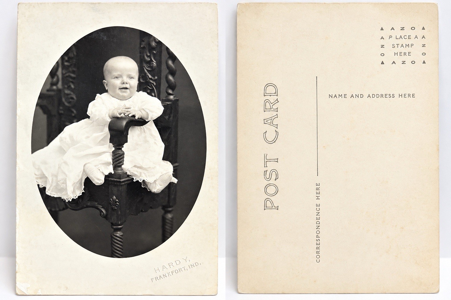 Antique RPPC Baby Portrait Hardy Studio Frankfort Indiana AZO Photo Postcard 190