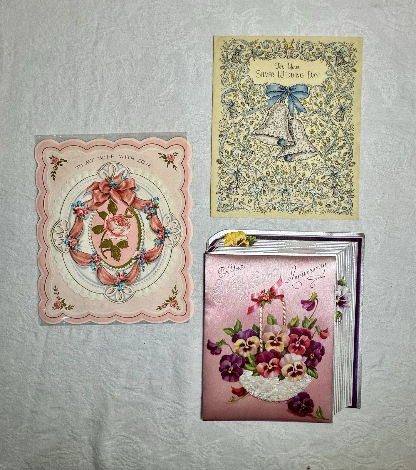 VTG 1950s 60s Anniversary Cards Crafting Grandmacore Romantic Kitsch Floral Pink