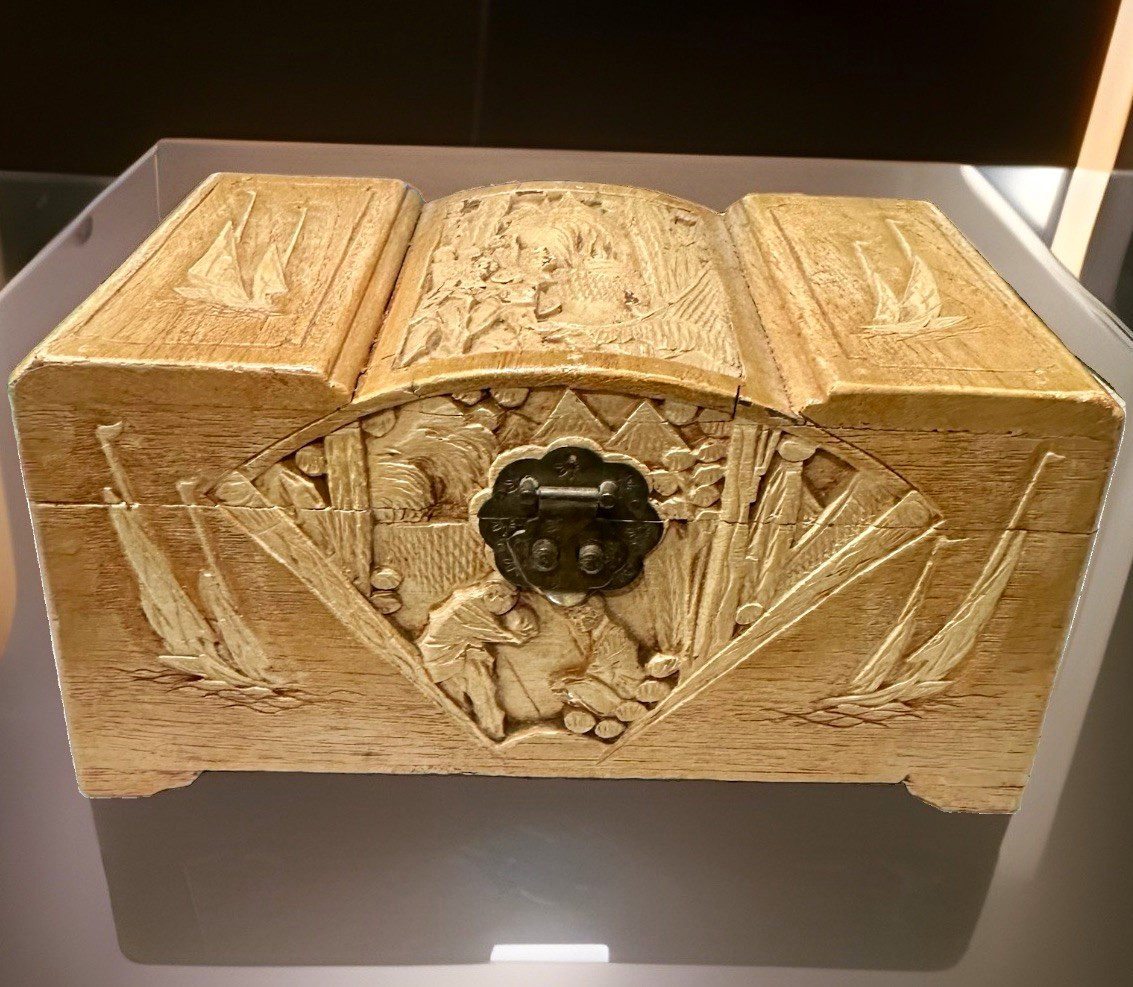Antique Hand Carved Oriental Wood Relief Treasure Box