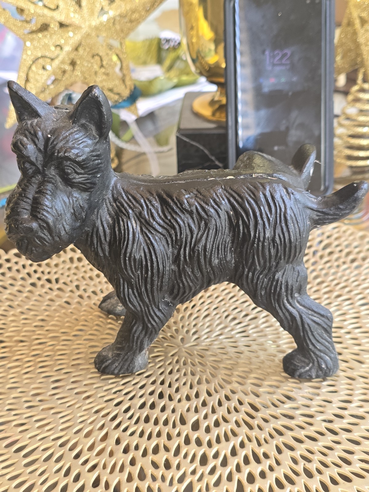 VTG Cast Iron Dog Scottish Terrier Old Styled Heavy Door Stop Sculpture Wt 4lbs