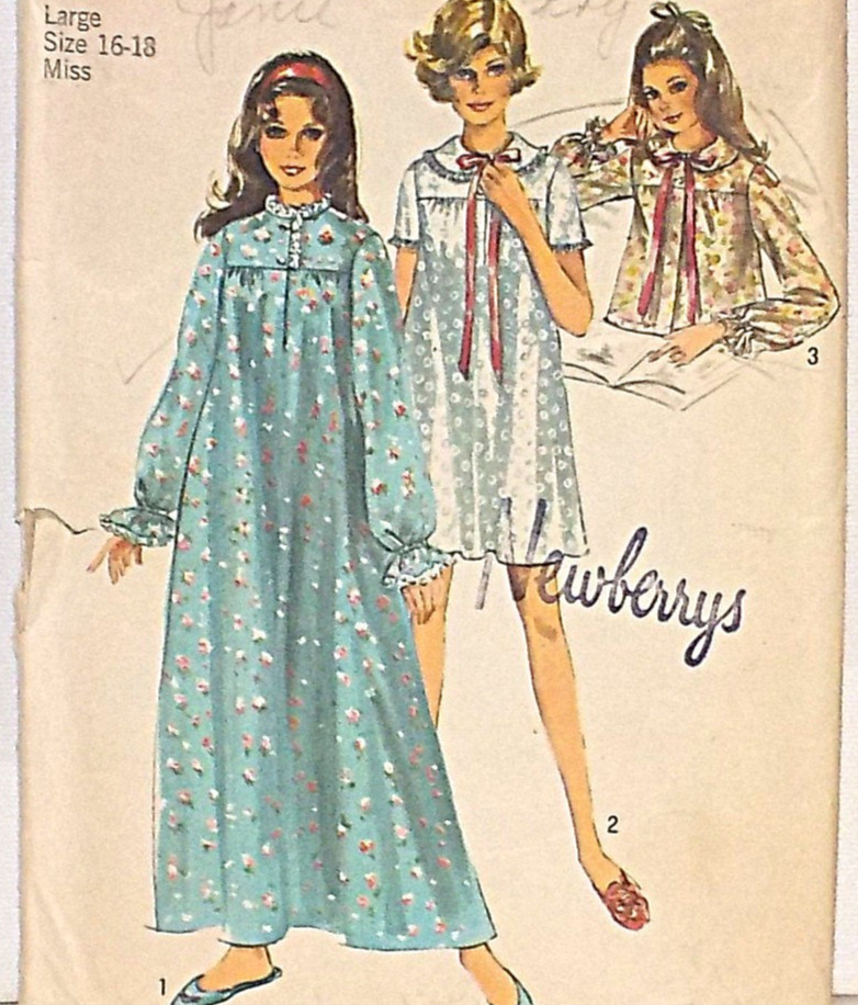 Vtg 1969 Simplicity 8457 Nightgown Two Lengths Bedjacket Bishop Sleeve HTF 16-18