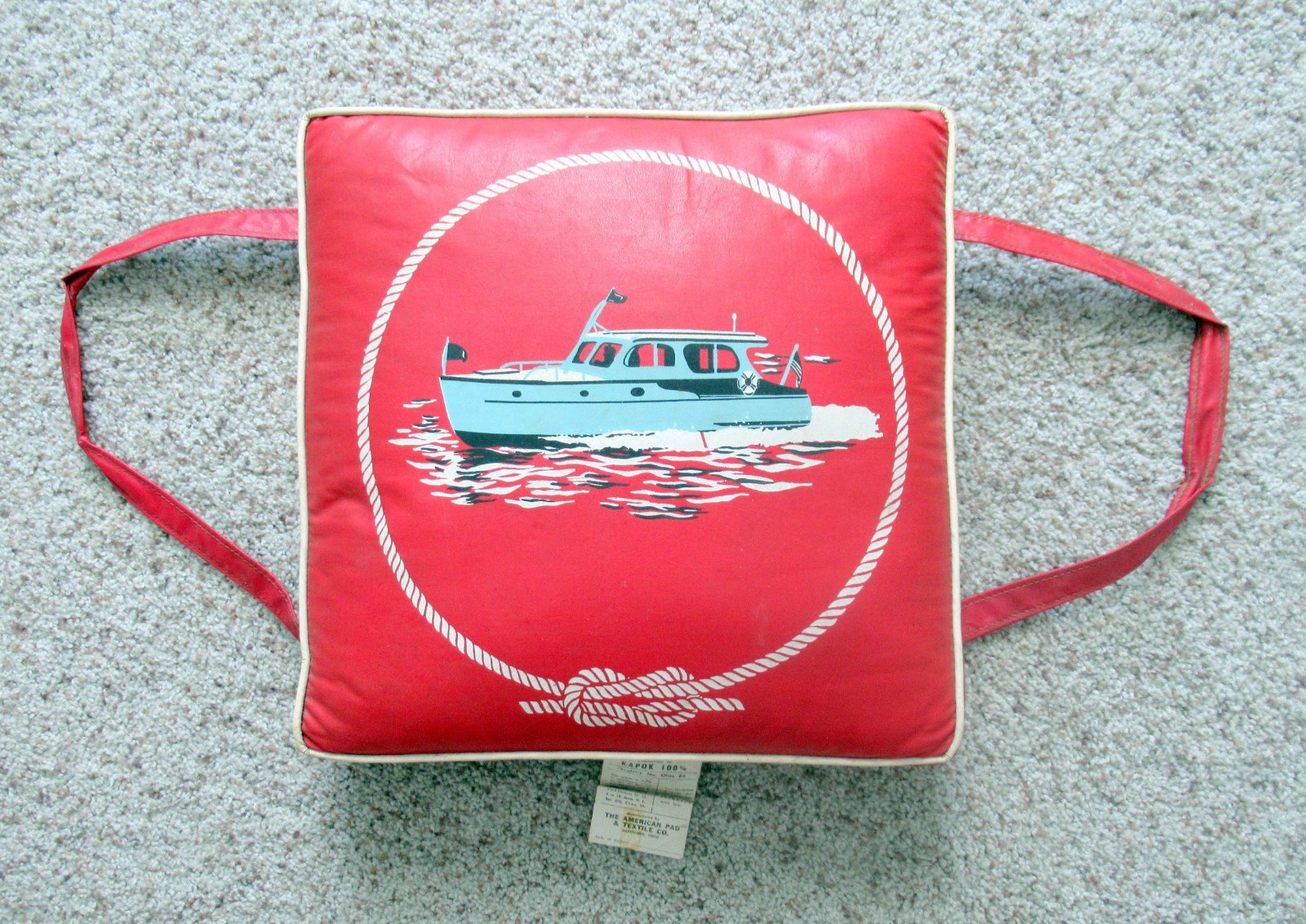 Vintage 1960s Tapatco Cabin Cruiser Boating  Red Vinyl Boat Seat Cushion VGC