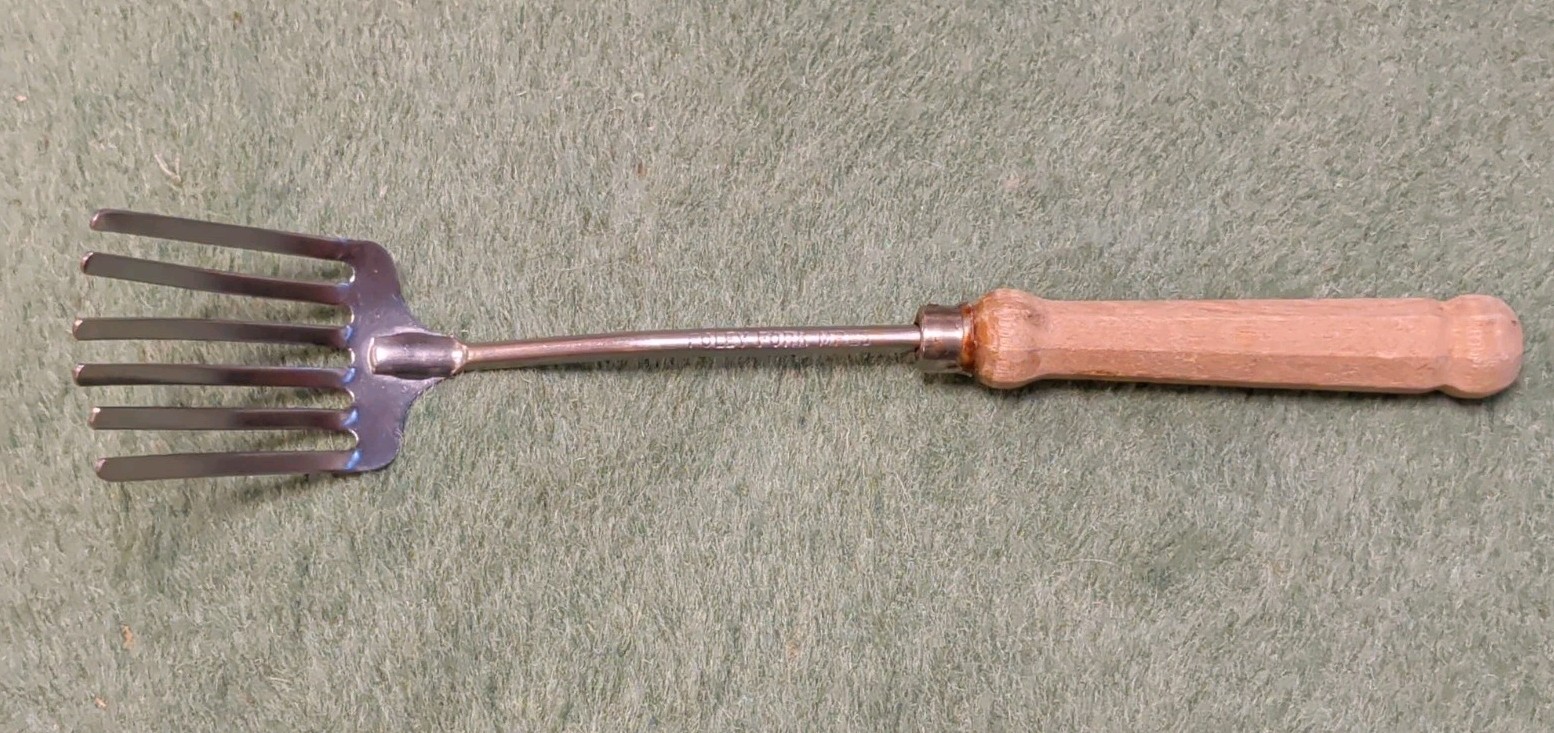 Vintage Foley Mpls 6 Tine Stainless Pastry Fork Wood Handle Blend Whip Mix Steel