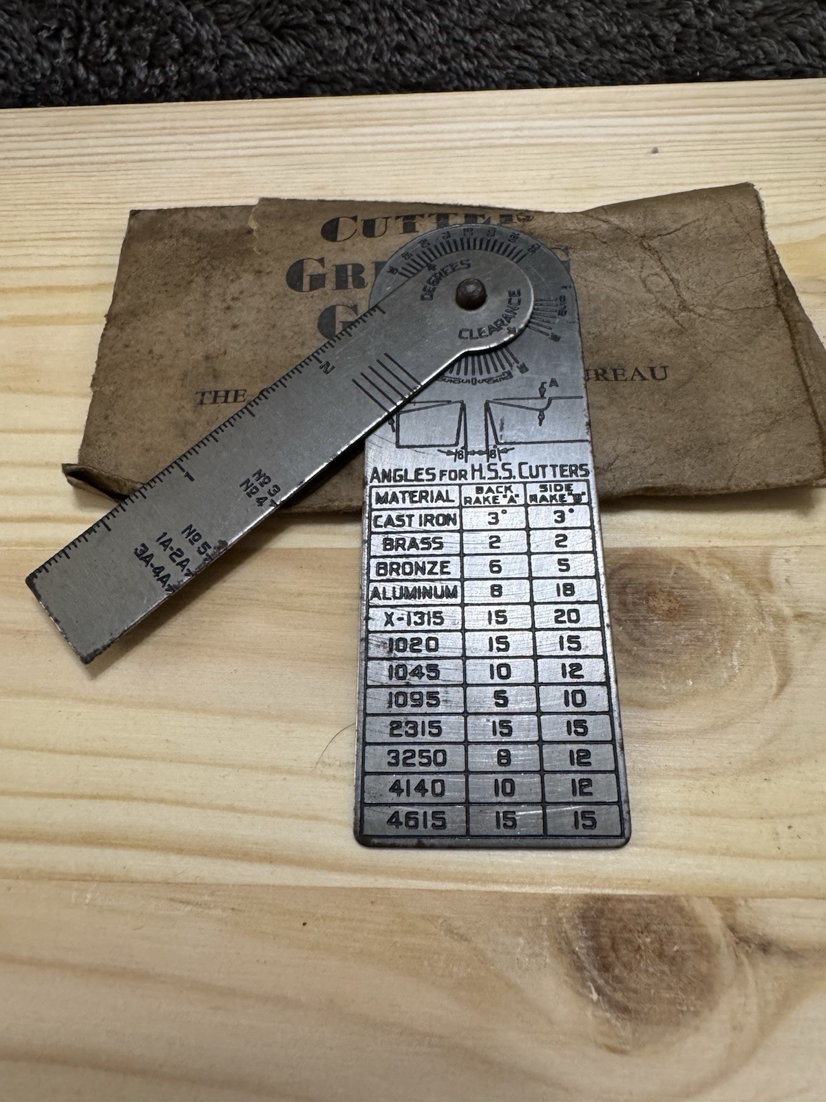 Vintage Warner & Swasey Cutter Grinding Gauge with Original Envelope Sleeve