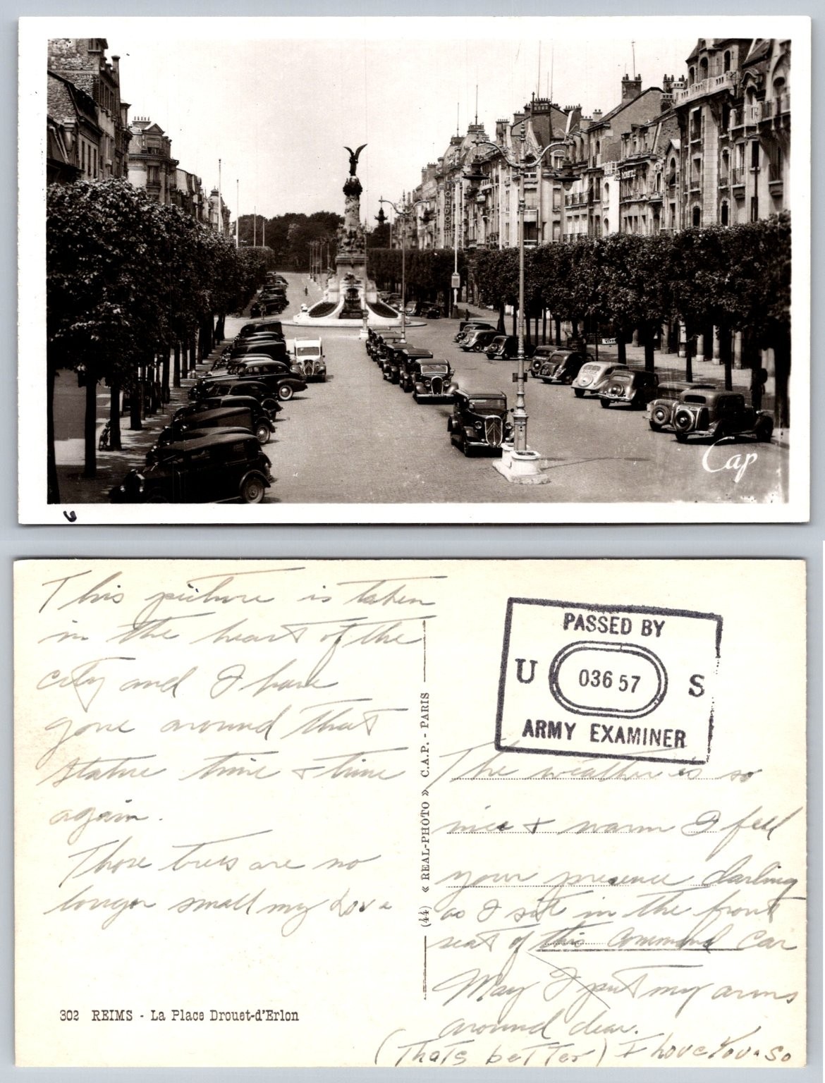 Vintage REIMS France Place Drouet-d\'Erlon Real Photo Postcard WWII Era Army