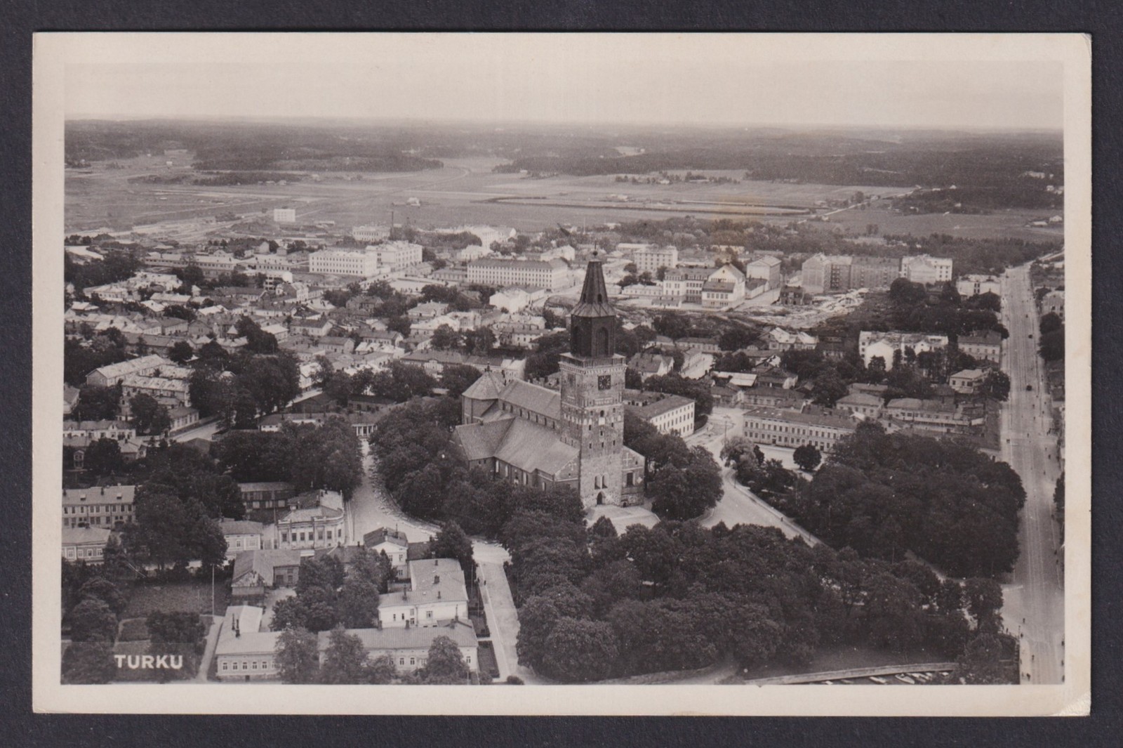 Vintage postcard 1936 Turku Abo Finland aerial view with Cathedral Tuomiokirkko