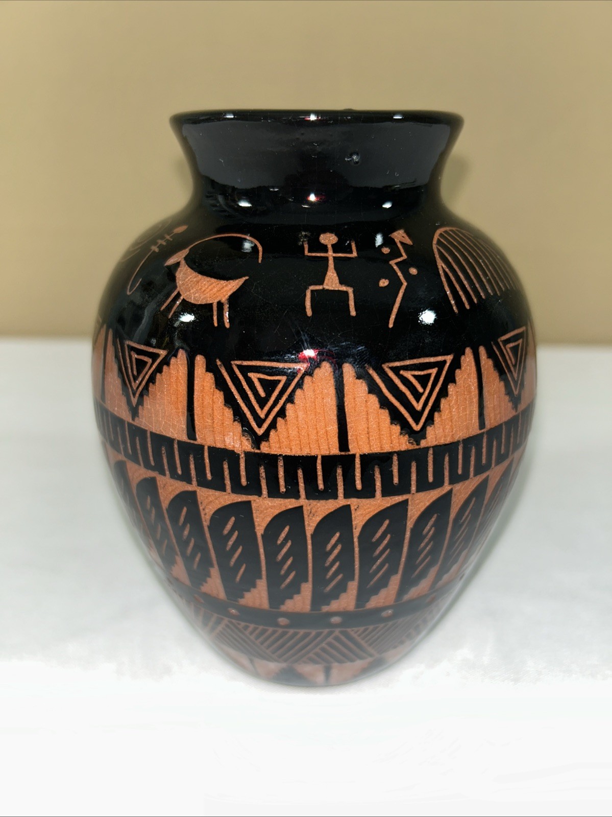 Santo Domingo Pottery Vase Kewa By Melinda Garcia MG Kokopelli 6” Olla Vintage