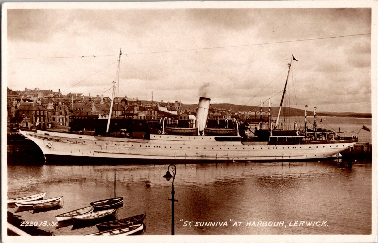 RPPC Postcard Lerwick Scotland Steam Ship ST. Sunniva At Harbour