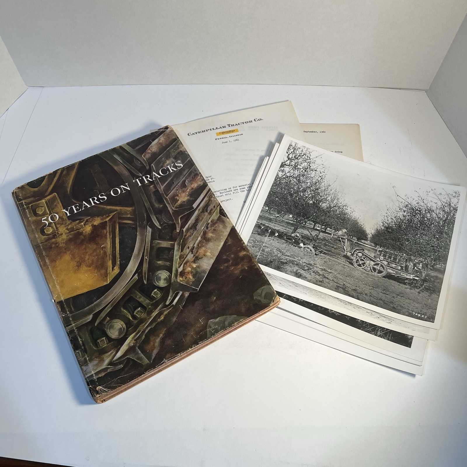 Caterpillar Tractor Co. Ephemera Book Letterhead Newsletter & 8x10 Photos 1961