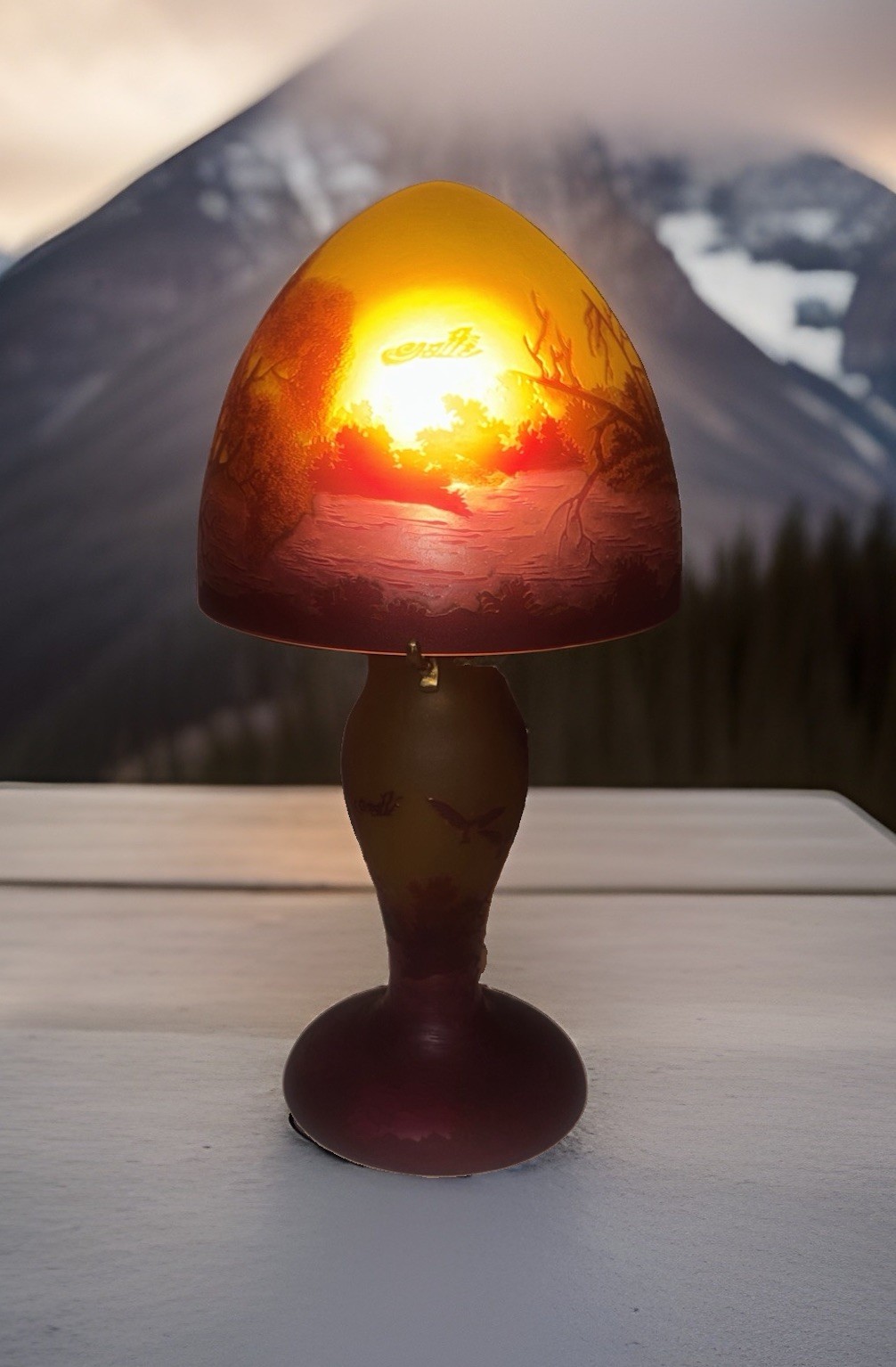 French Cameo Art Glass 14” Boudoir Lamp Galle Style With Silk Cable