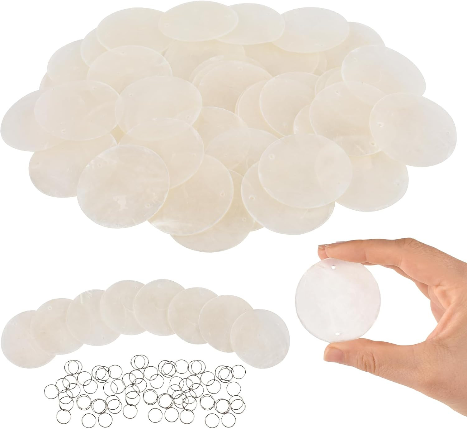 50Pcs round Shell Slice, 2 Inch round Capiz Shells with 2 Holes Natural 50Pcs round Shell Slice, 2 Inch round Capiz Shells with 2 Holes Natural