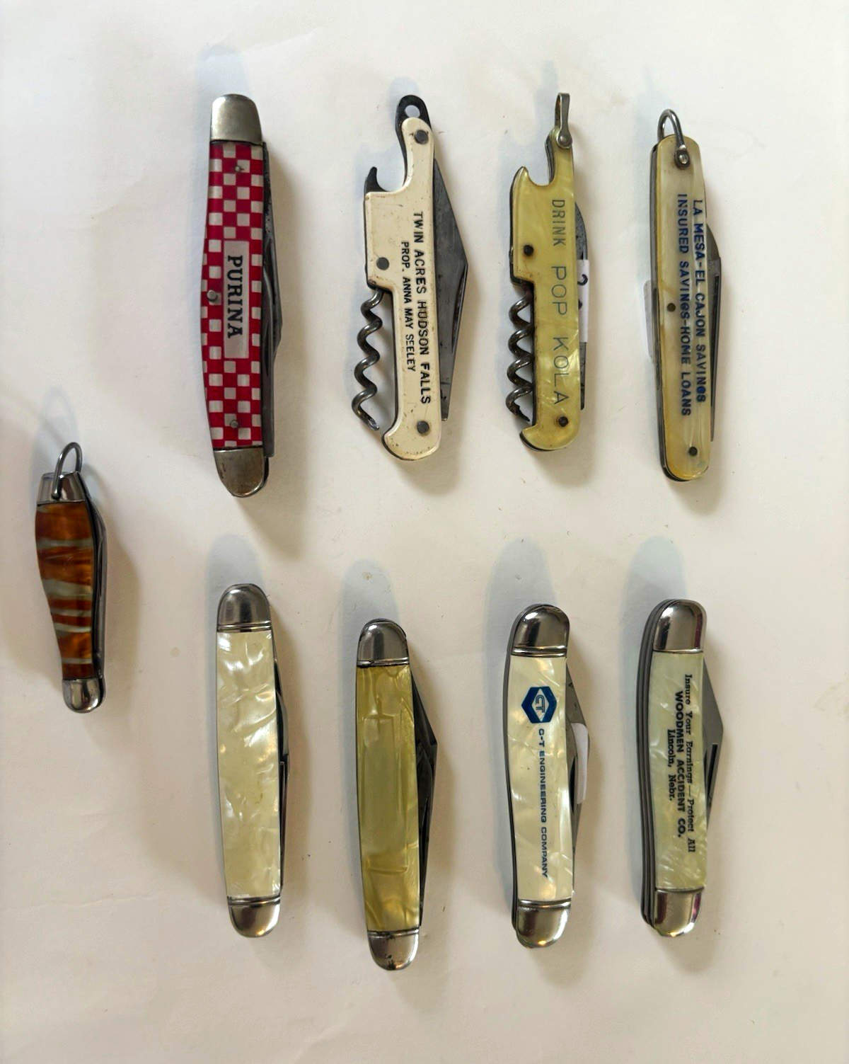 Vintage Advertising Mixed Lot Pocketknives w/ Corkscrew & Bottle Opener USA made