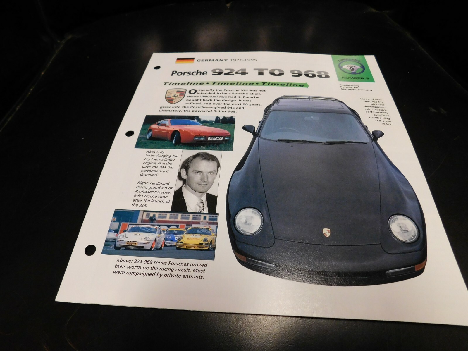 1976-1995 Porsche 924 To 968 Spec Sheet Brochure Photo Poster