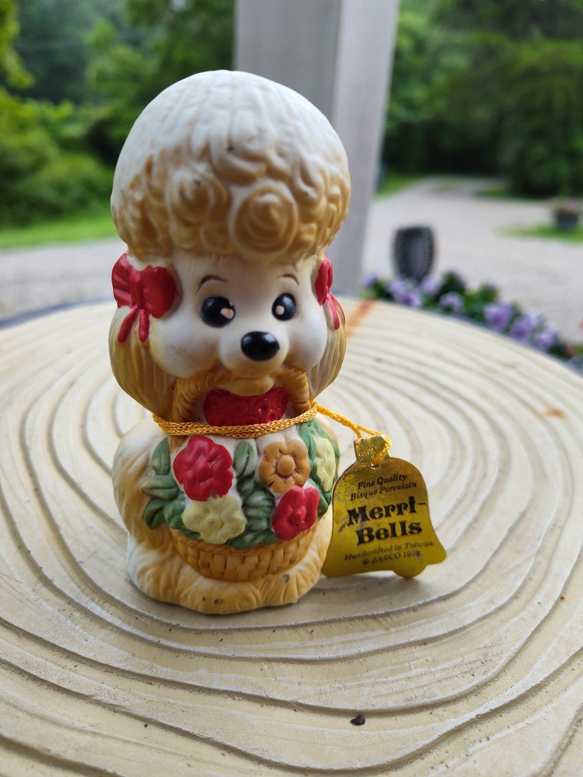 Vintage Jasco Critter Bell Collectible 1978 Poodle Dog Bell Bisque Porcelain 