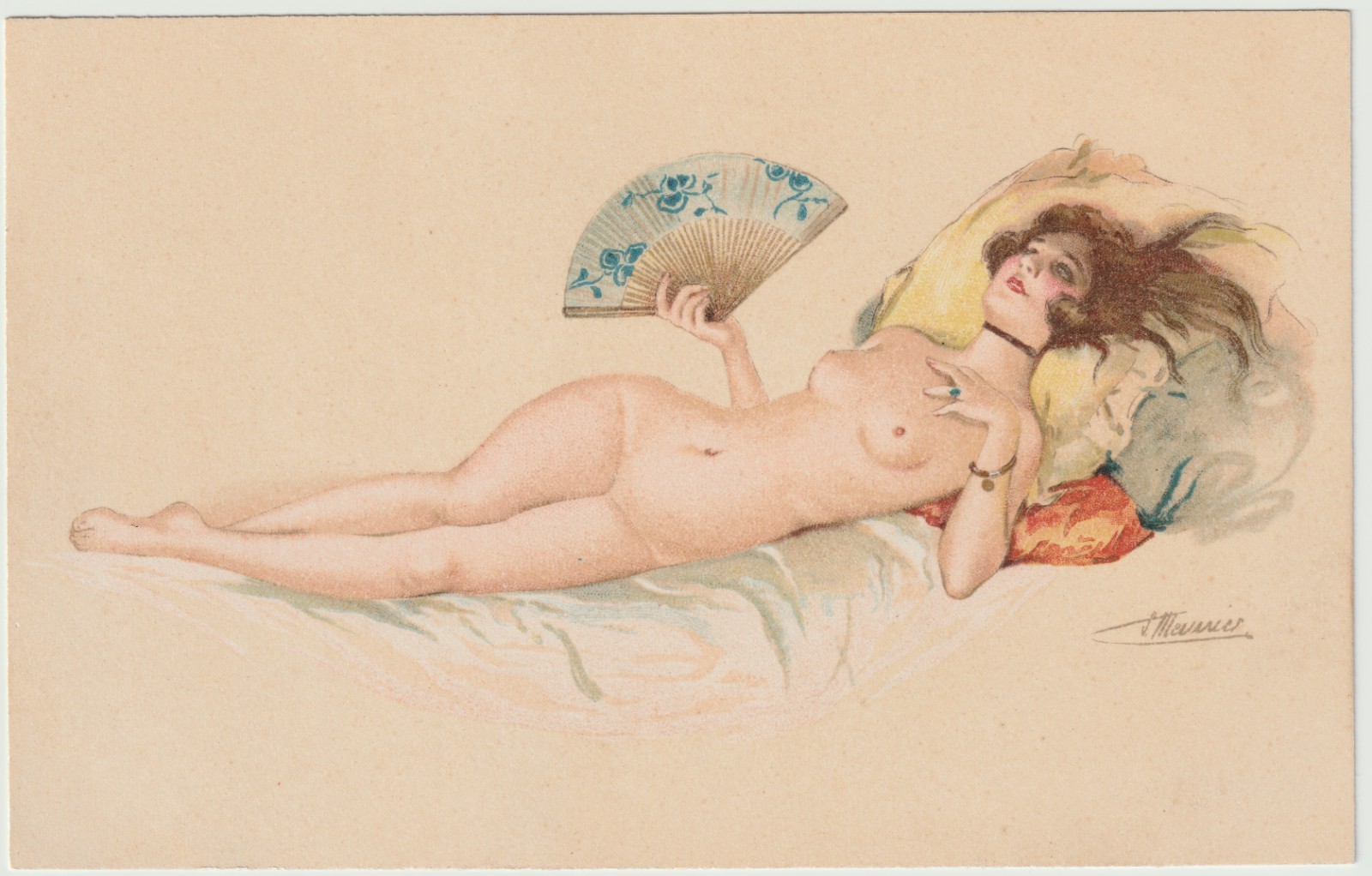 Original French art nude postcard artist signed Suzanne Meunier 1920\'s oct #722