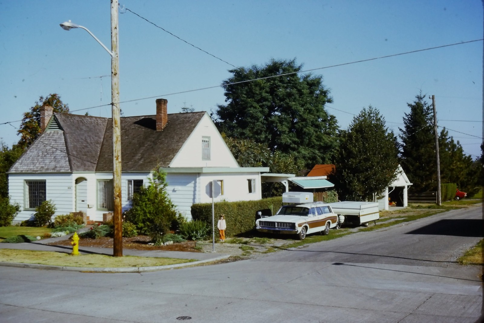c1970's Kodachrome 35mm Slide, Suburban House, Station Wagon Camper American