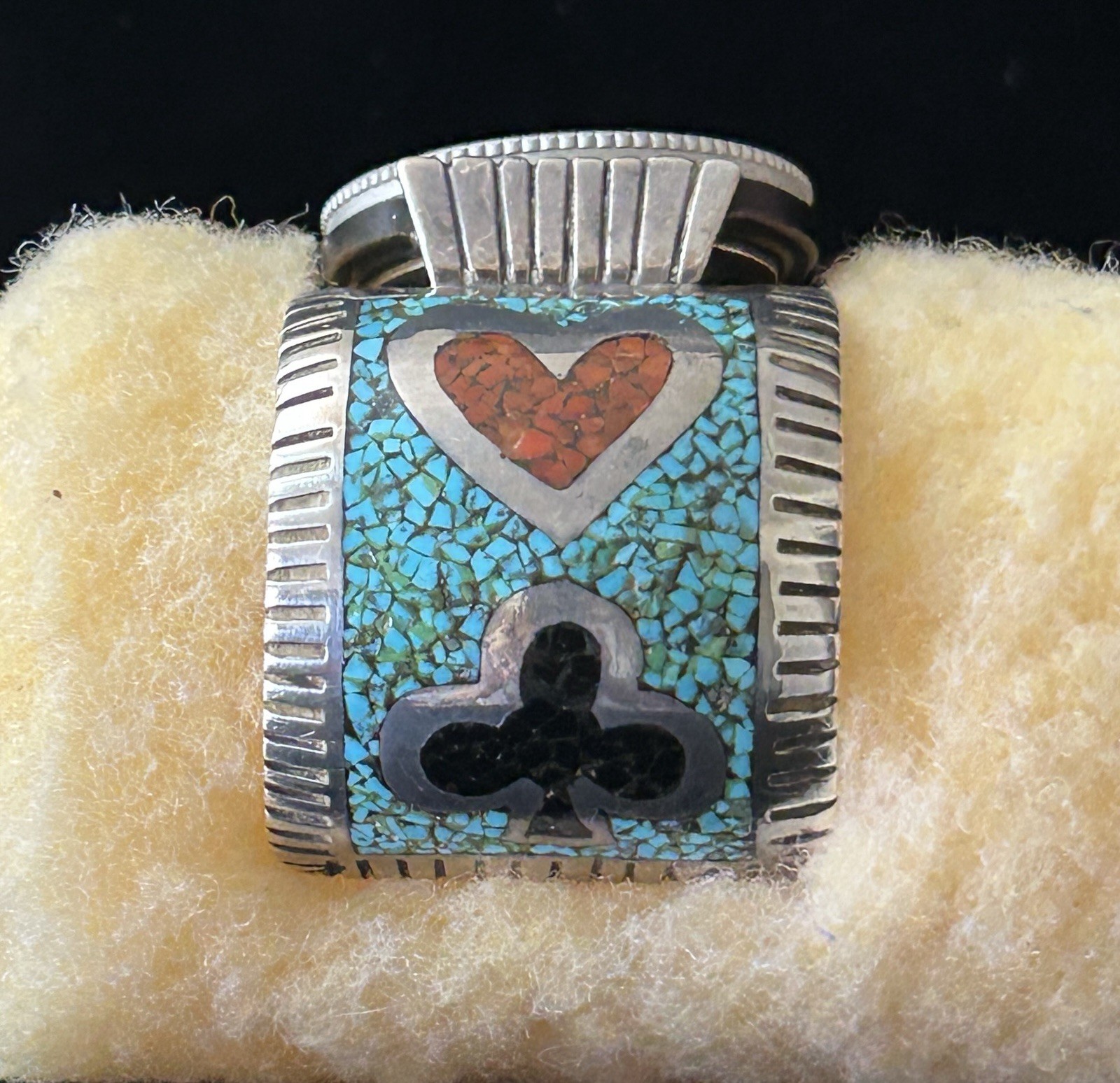 Native American Men’s Sterling silver Chip Inlay Poker Motif Watch Cuff