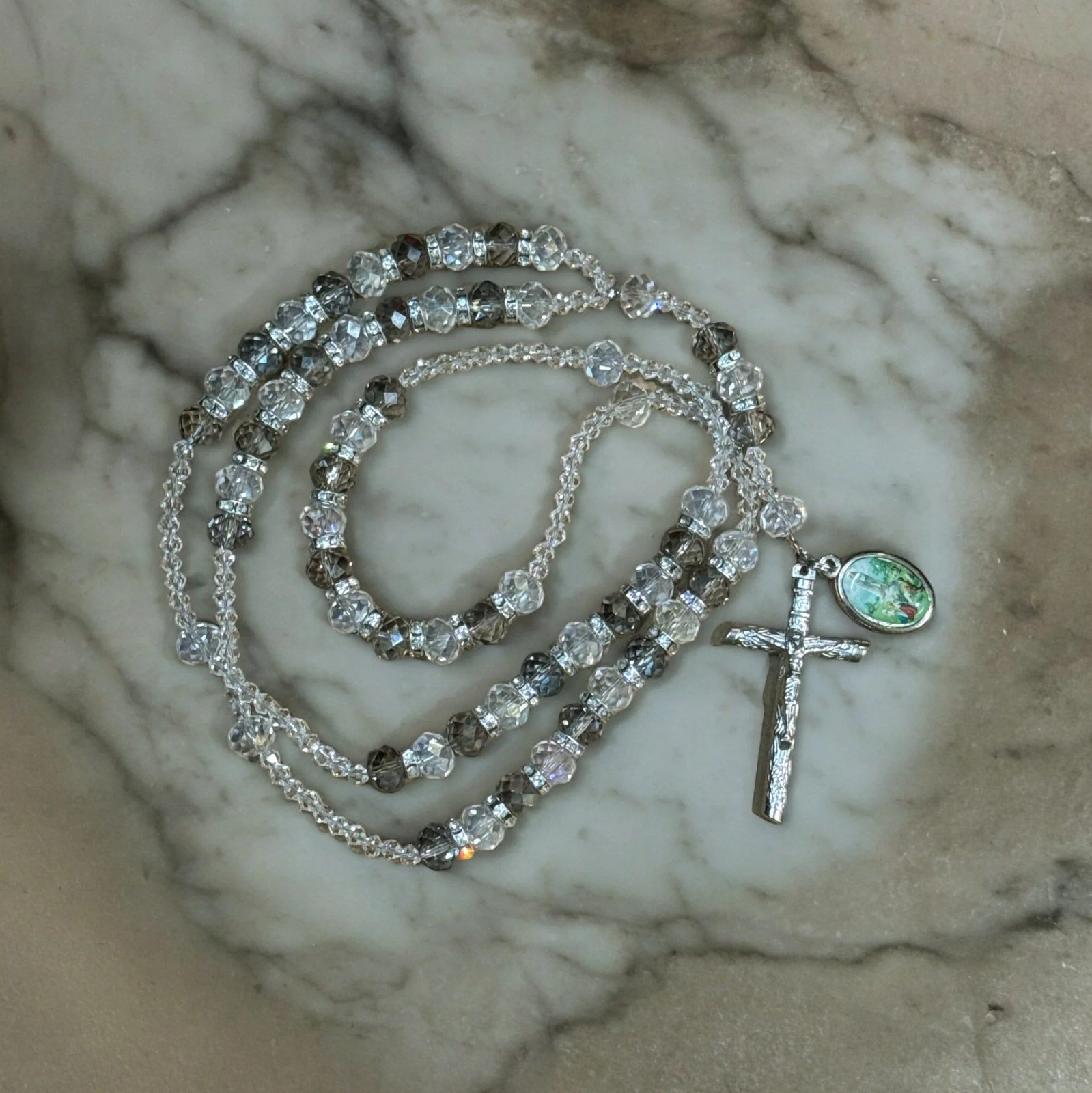 Our Lady of Fatima Handcrafted and exquisite Clear Crystal 10mm Beads Catholic