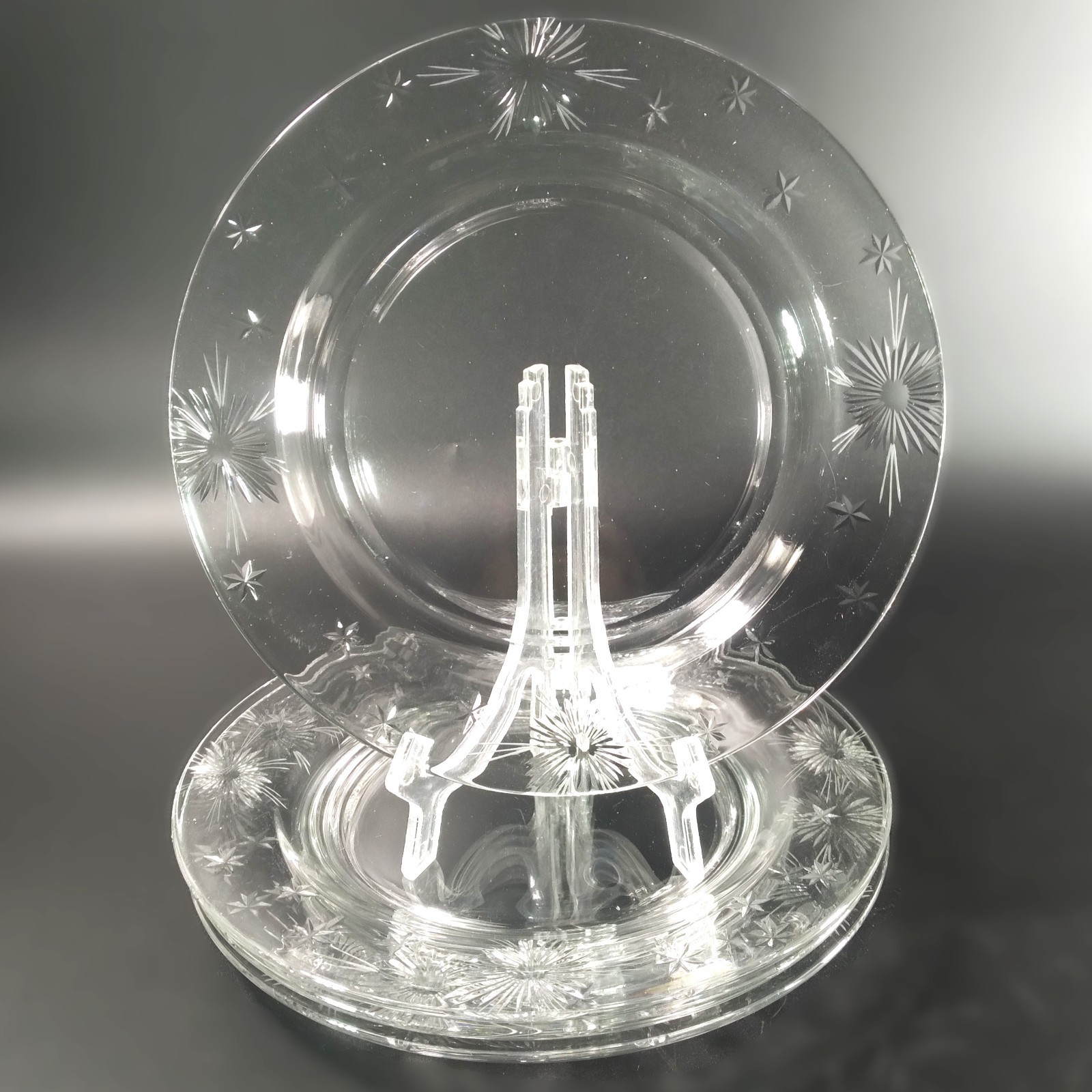 5 Vintage CAMBRIDGE GLASS CELESTIAL Plates with Stars on Rims 7.25\