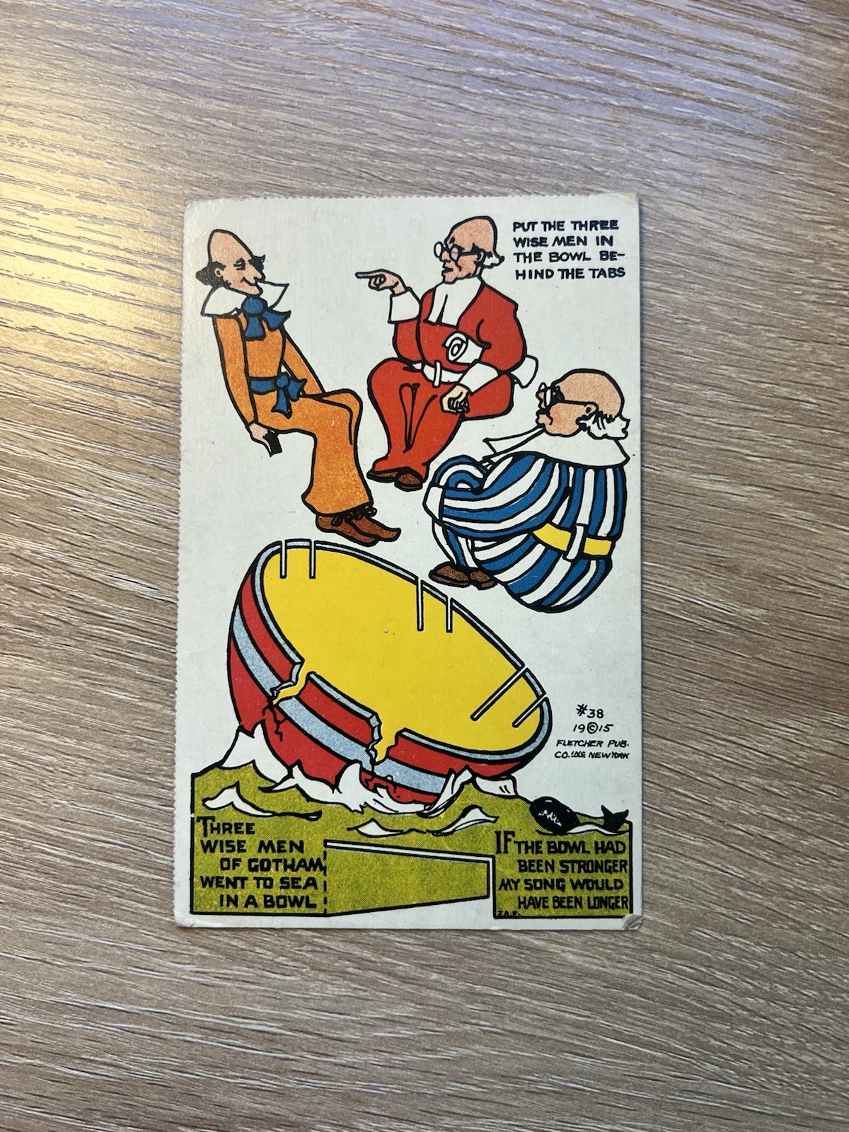 1914 J. Alan Fletcher Postcard #38 Cut Out Paper - Three Wise Men Of Gotham ￼