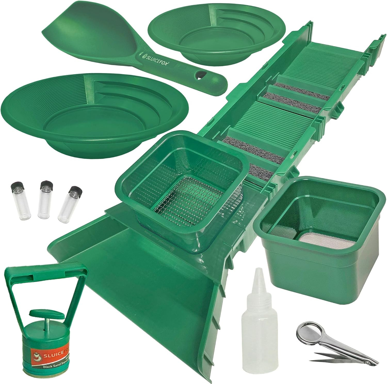 Sluice Box Compact Gold Panning Kit; Portable Sluice Box and 2 Classifier Siftin