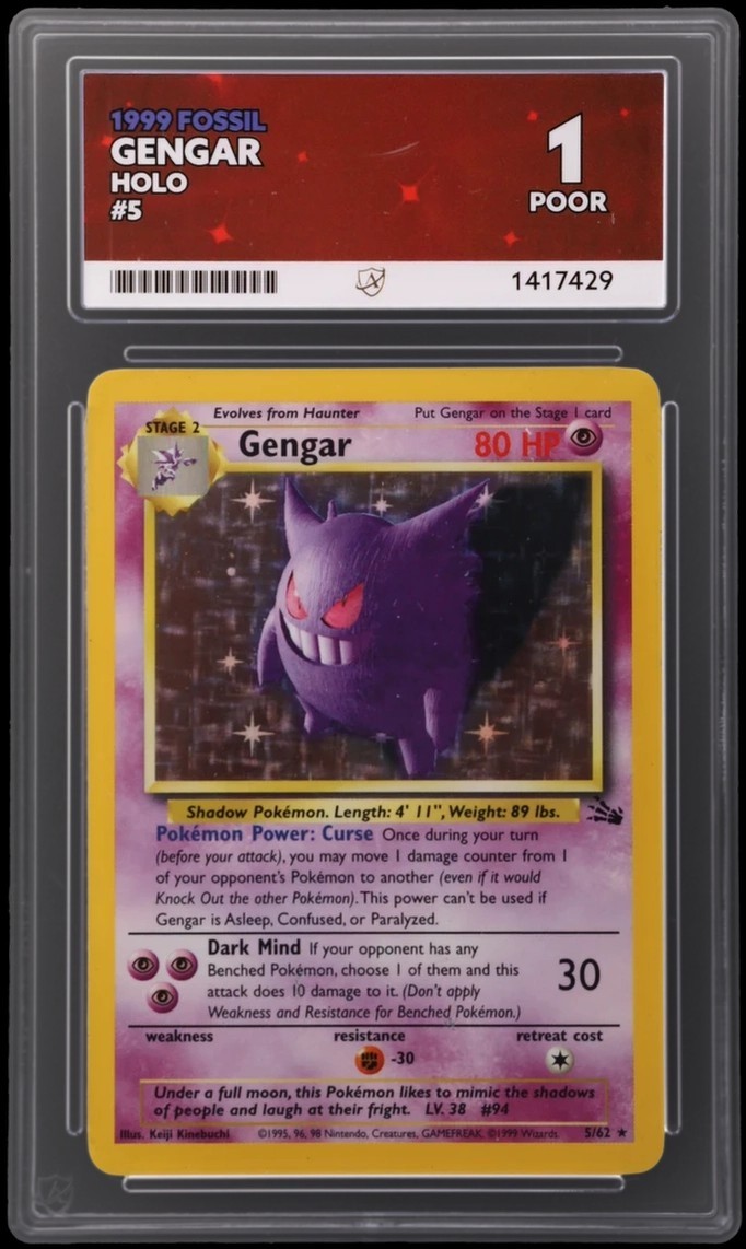 Pokémon Gengar TCG Fossil Holo Card 5/62 Unlimited Rare 1999 ACE 1