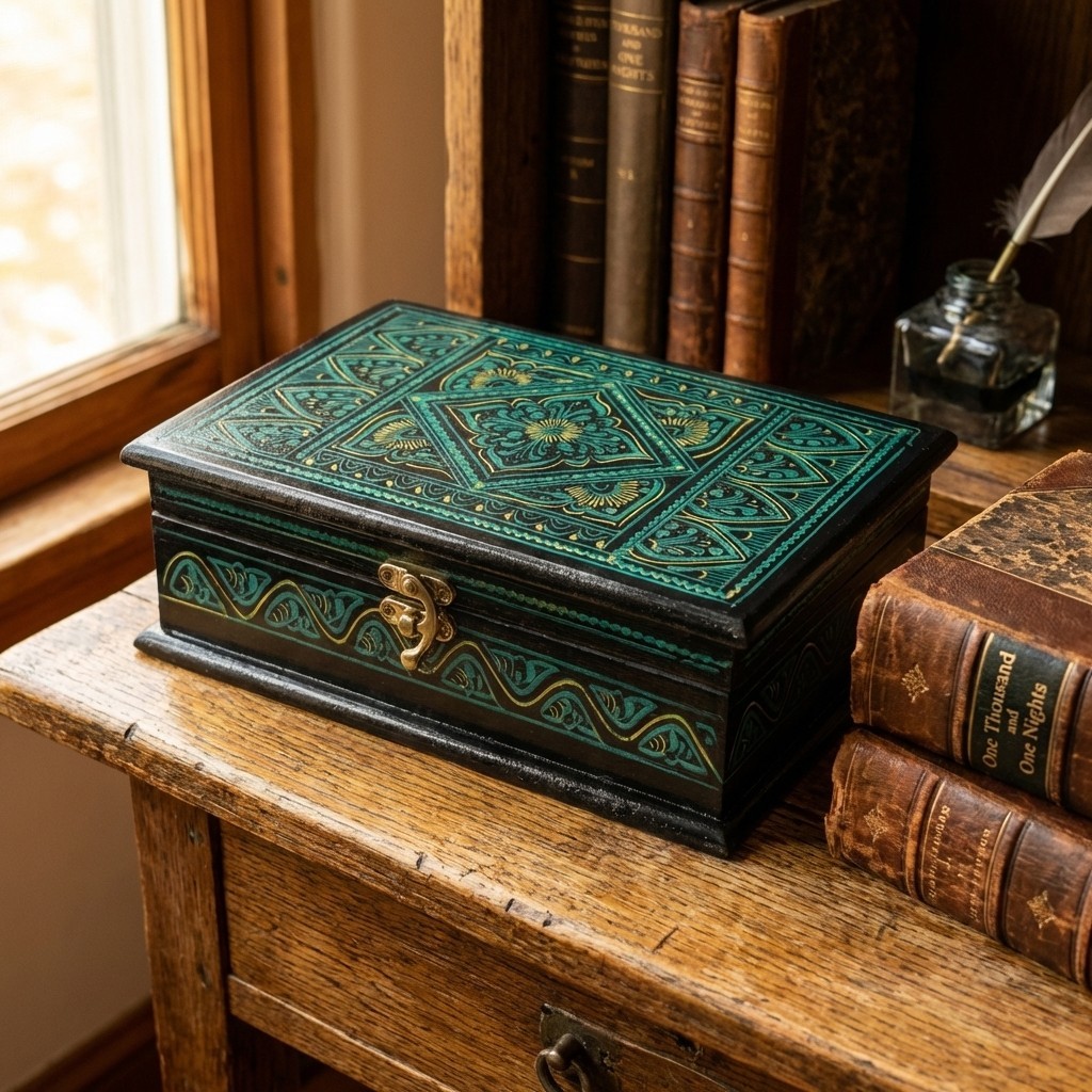 Handcrafted Wooden Gift Box with Exquisite Lacquer Artwork | 9x6