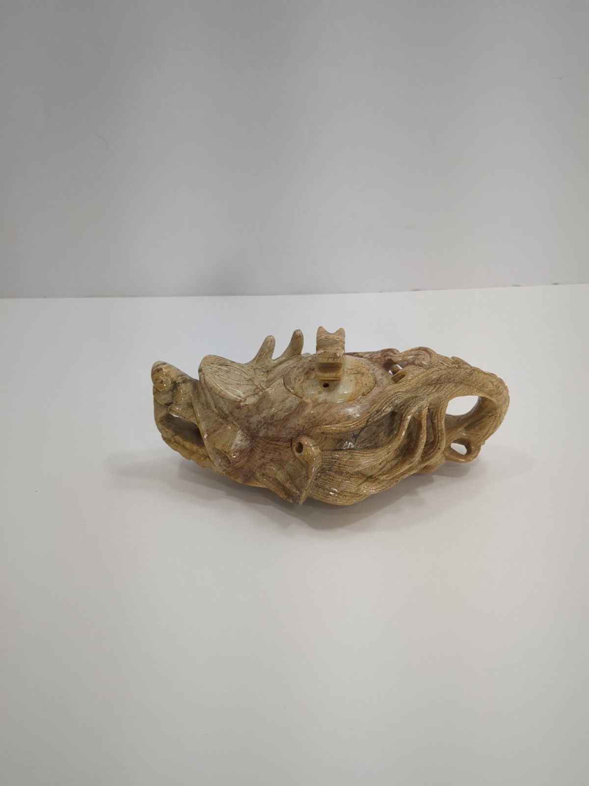 Soapstone Vintage Chinese Carved Dragon Teapot Sculptural Asian Art