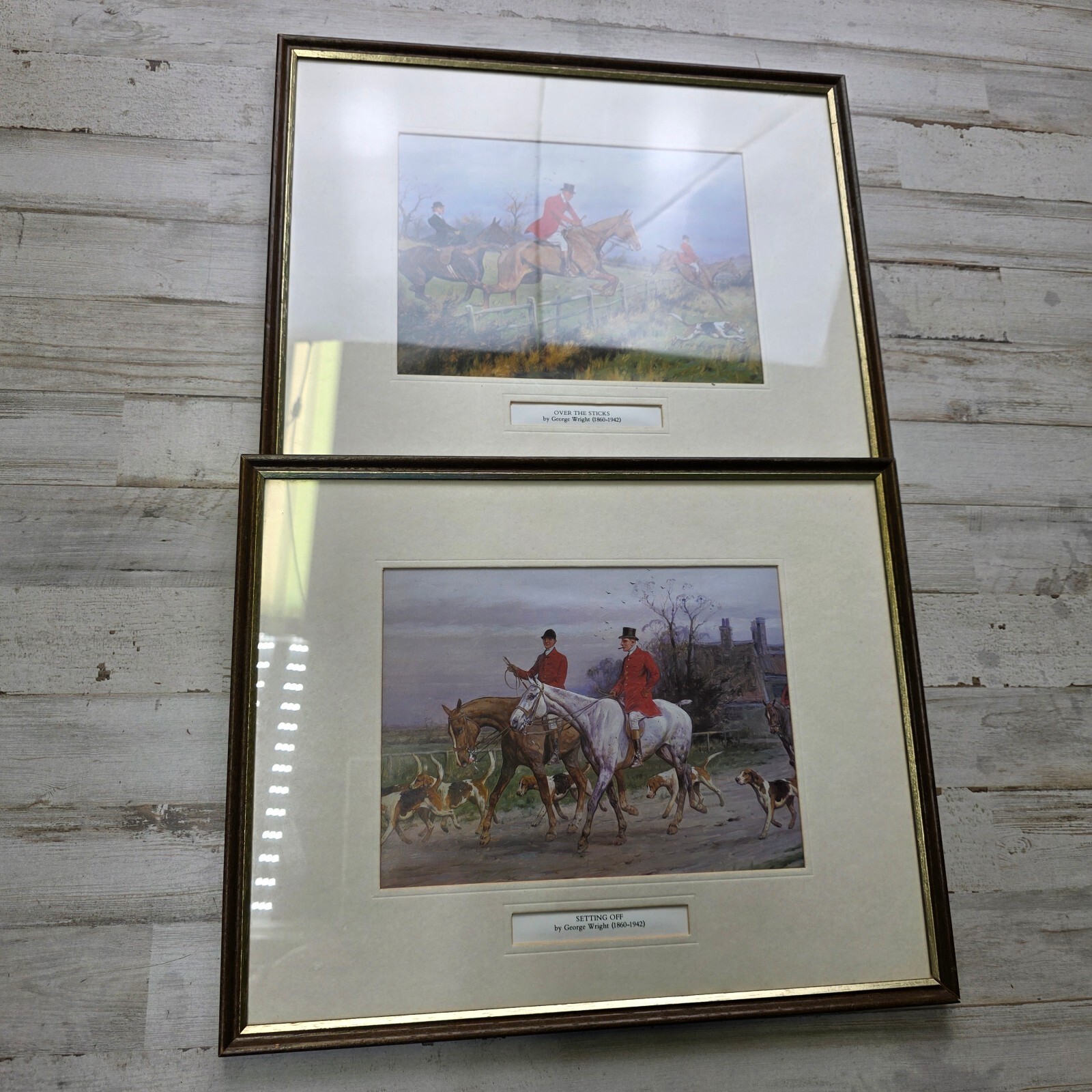 Set of 2 Vintage George Wright Equestrian Prints - Over the Sticks & Setting Off