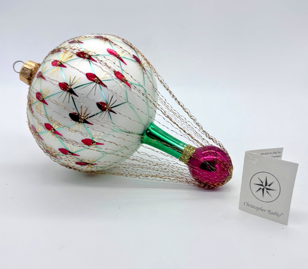 Vintage \'96 Christopher Radko French Regency Pink Wired Hot Air Balloon Ornament