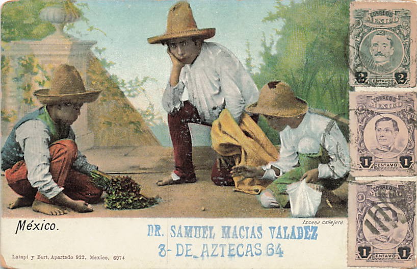 Postcard Mexico: Street Scene Boys Playing, Escena Callejera DB 1910's