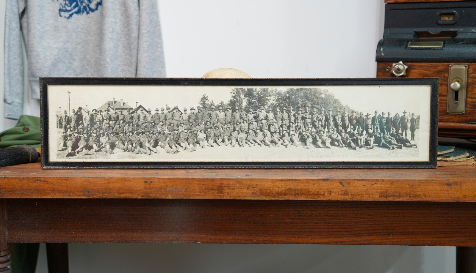 Antique WWII Camp Wheeler Boot camp Military Photograph 1940s Wood Frame Vintage