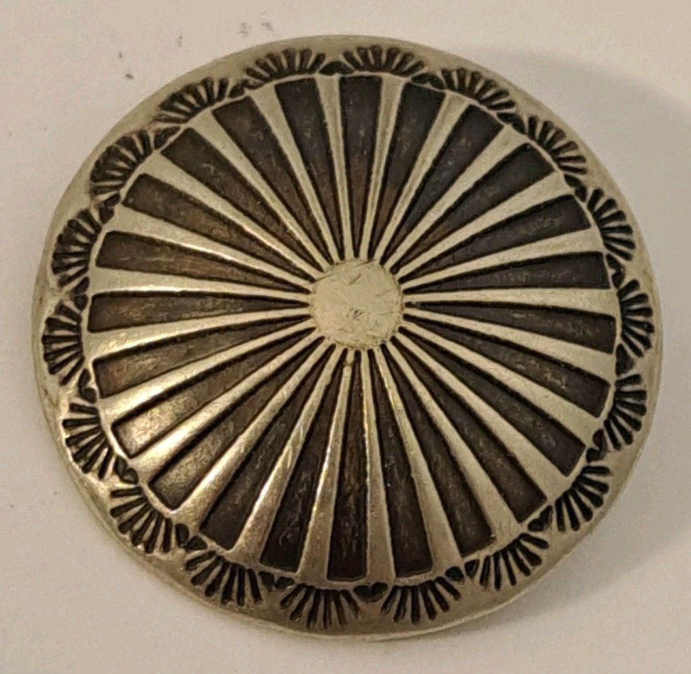 Vintage Sterling Silver Native American Hand Stamped Concho Round NAVAJO BUTTON