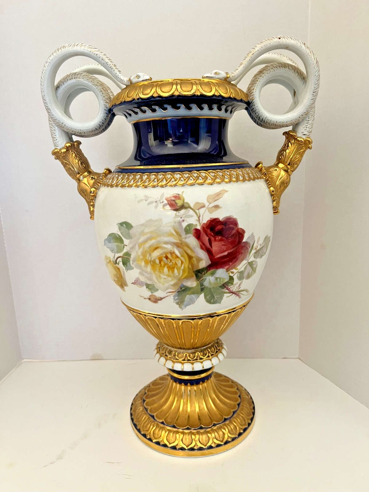 19-inch Meissen Snake-Handled Porcelain Vase