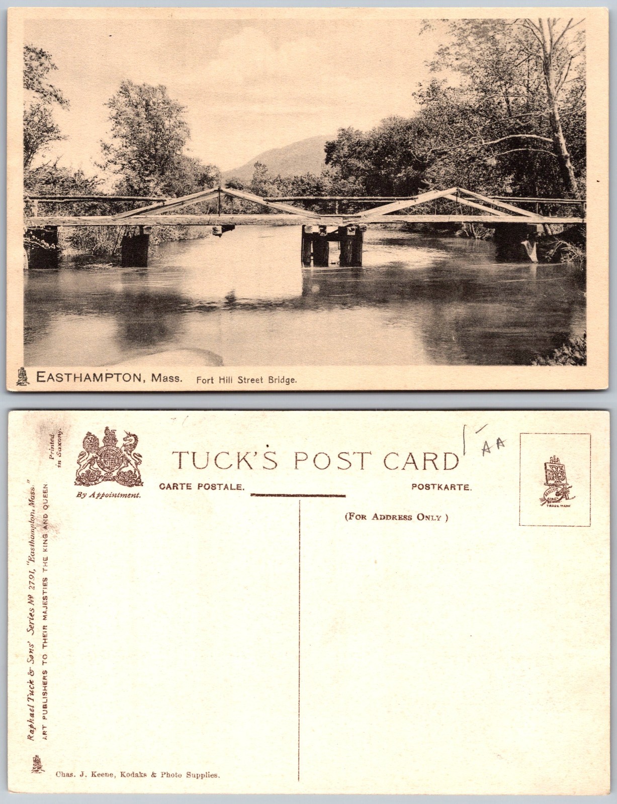 Easthampton MA Fort Hill Street Bridge Postcard