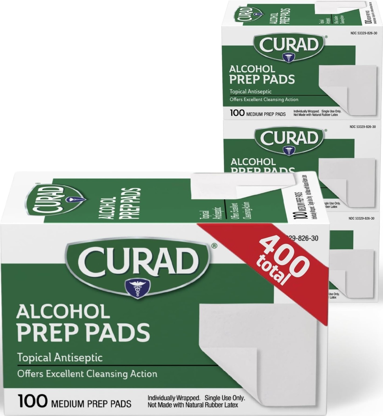 CURAD Alcohol Prep Pads, 400 Count, Medium 70% Isopropyl Alcohol Wipes, Individu