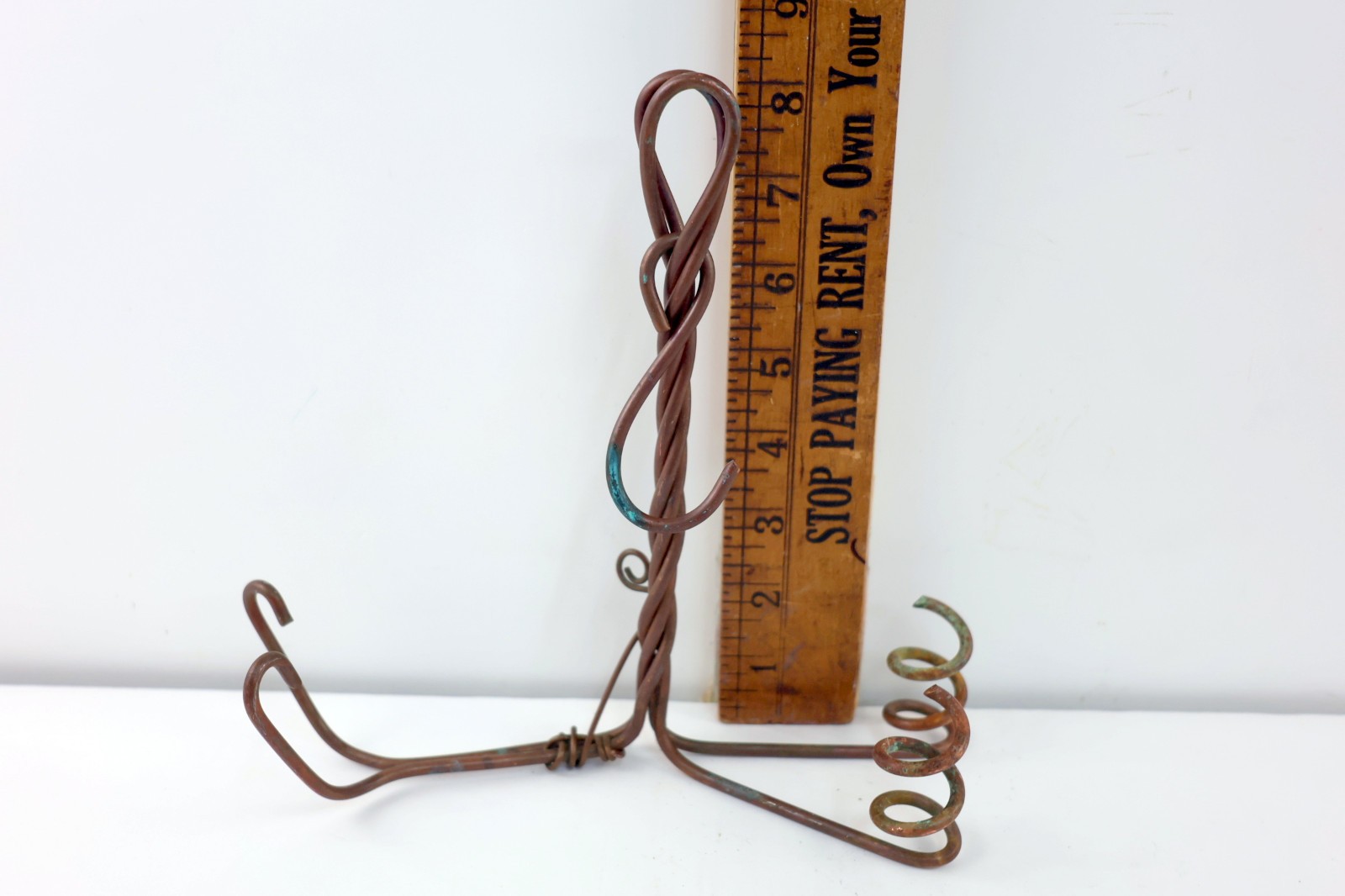 Antique 19th c. Hand Twisted Copper Wire Miner's Hanging 2 Candle & Lamp Holder