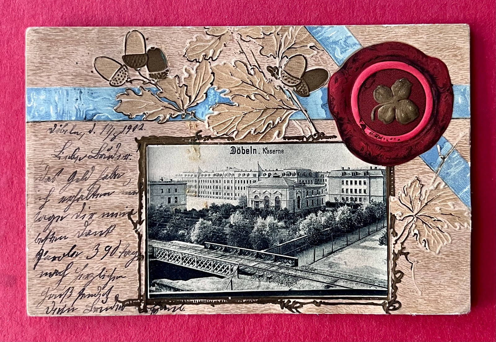 Embossed Postcard Döbeln 1902 Barracks with Bridge (181160