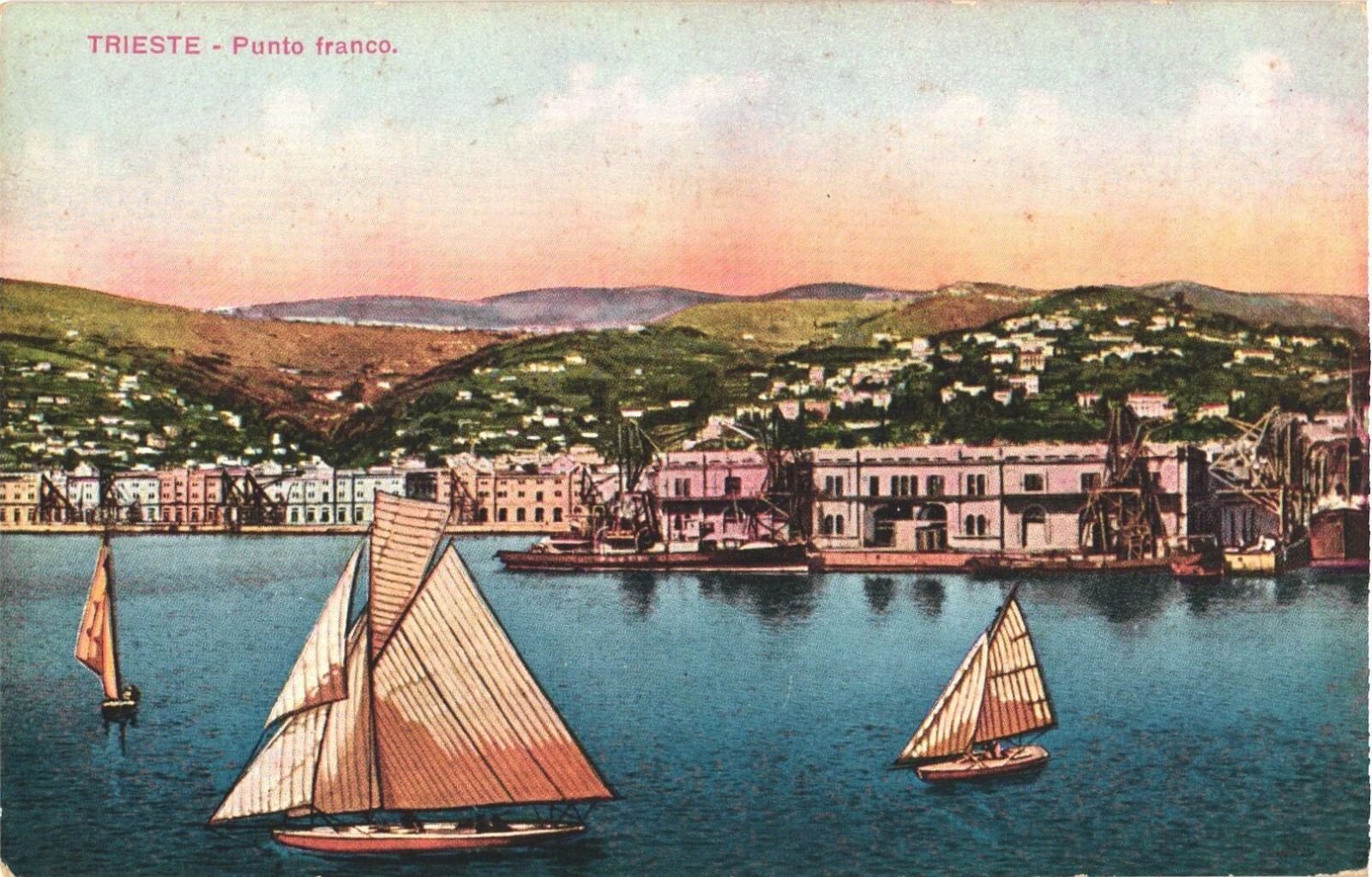 Trieste Italy Punto Franco Harbor Sailboats Divided Back Postcard c1910 Unused