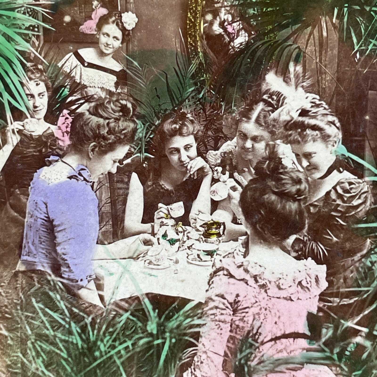 Garden Tea Party Stereoview Keystone View Co. 1901 Women People
