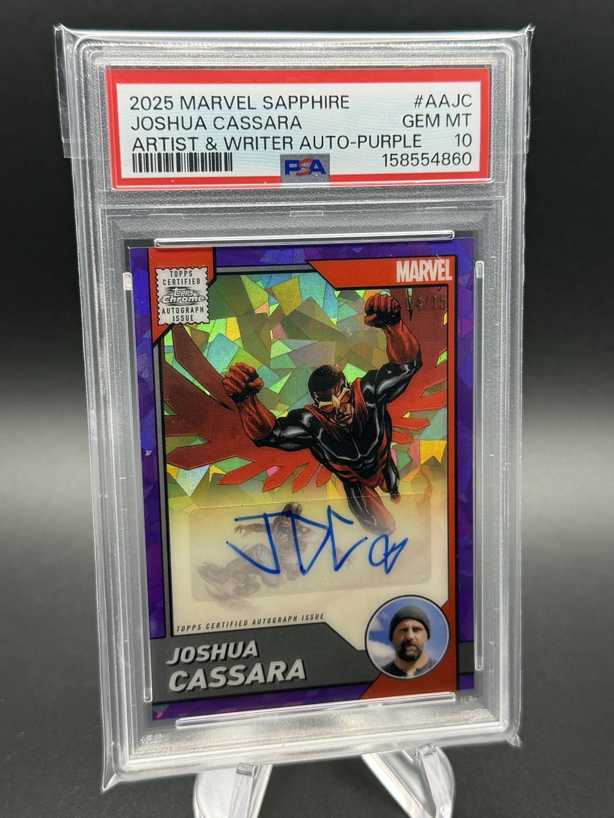2025 Topps Marvel Sapphire Joshua Cassara Auto Falcon Purple /15 PSA 10 Gem