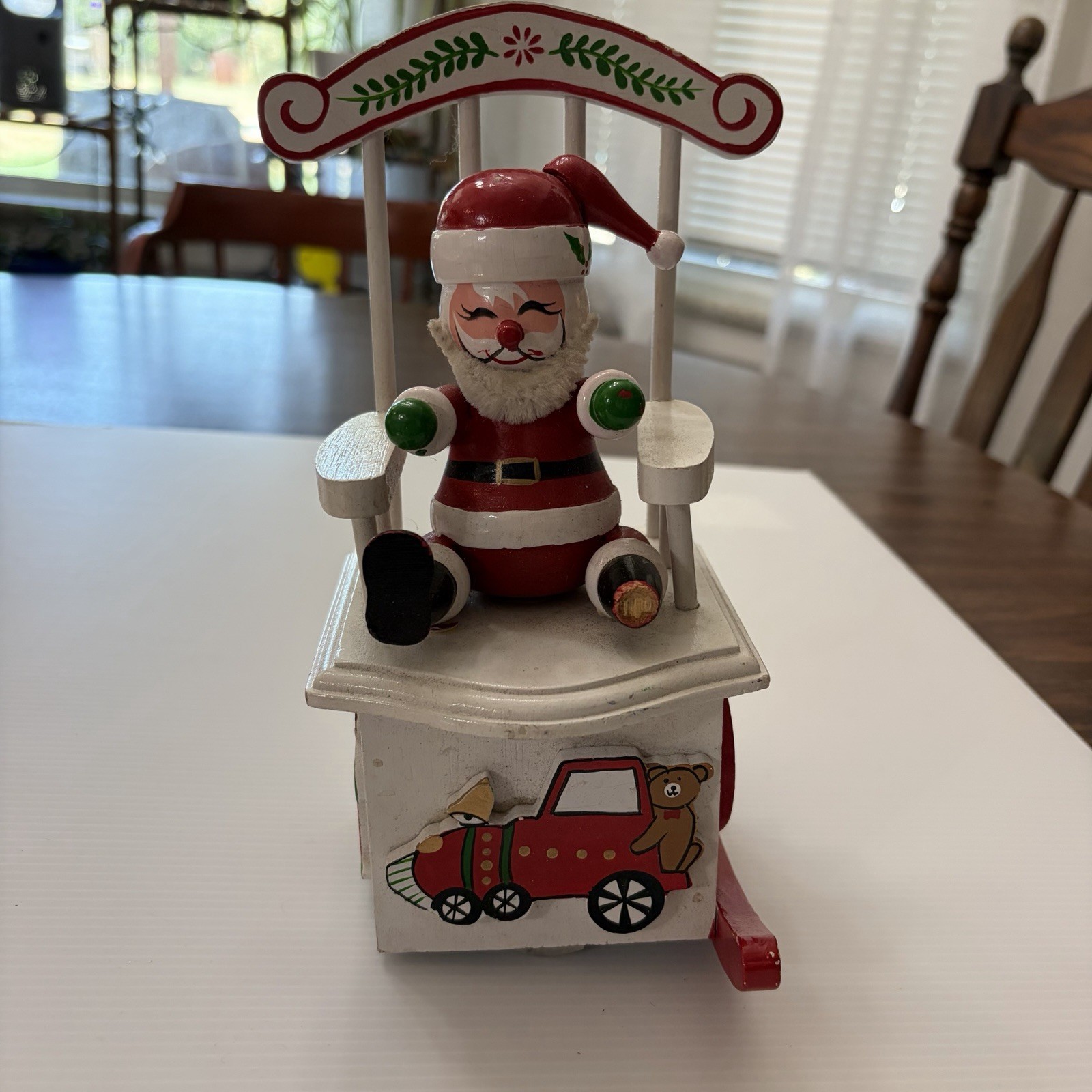 Vintage Wooden Santa Rocking Chair  Music Box Works, Repairs Needed