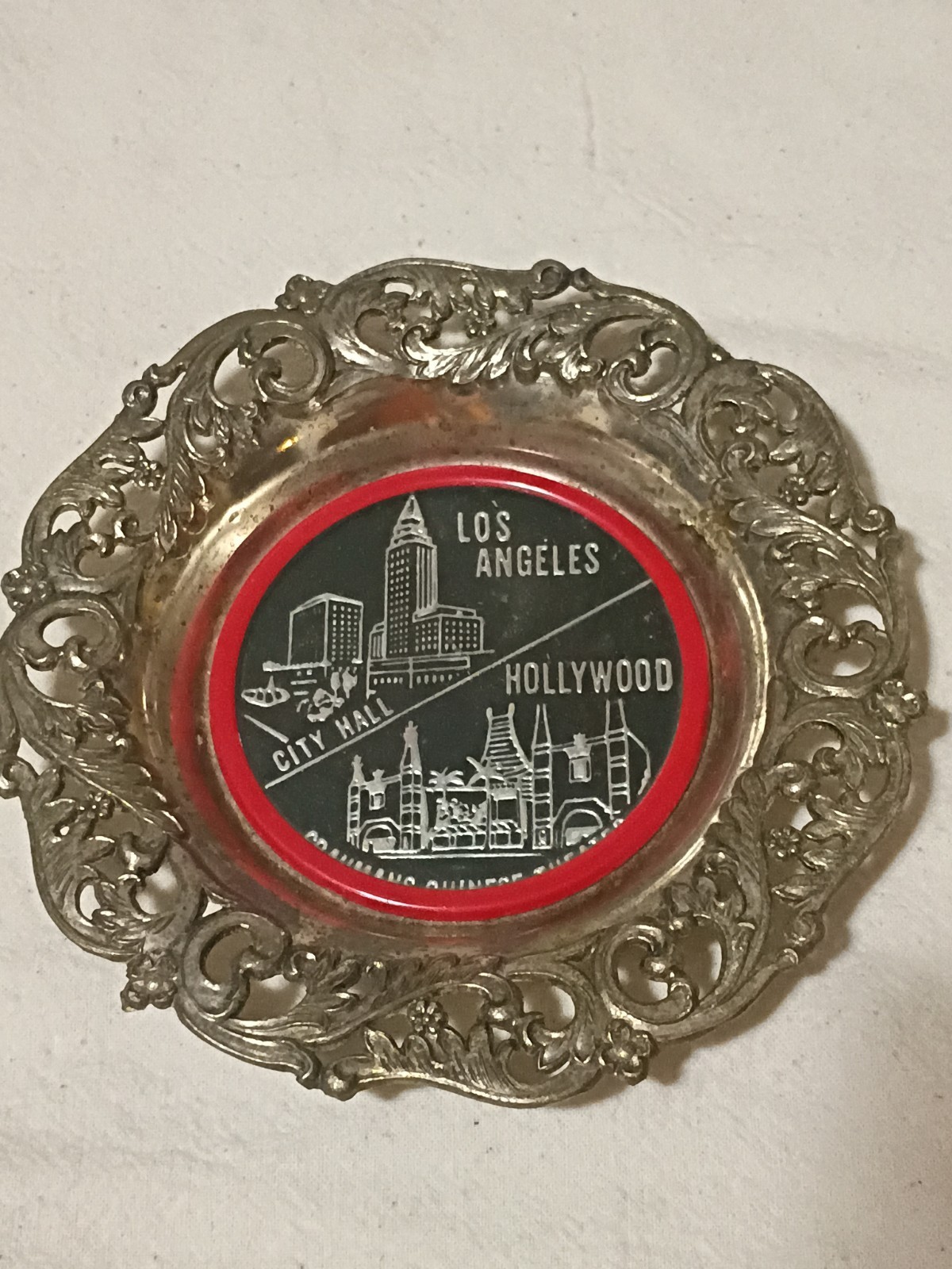 Vintage Silver Tone Souvenir Dish Los Angeles Hollywood