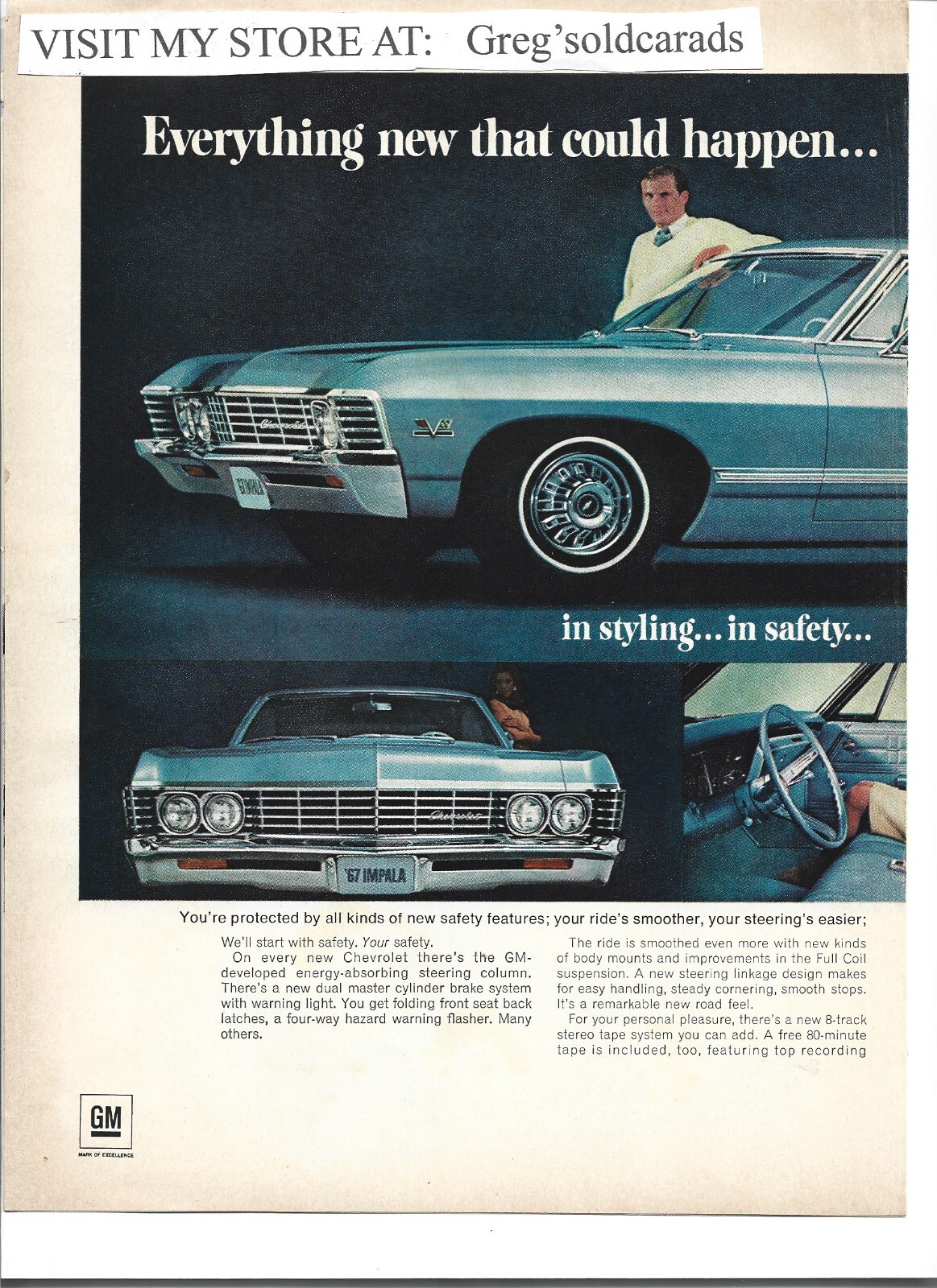 Original 1967  Chevrolet  Impala 2 page print ad: 