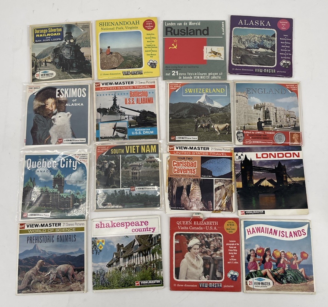 Vintage View-Master 3 Reel Packets Lot of 16 Travel Packets Lot #45