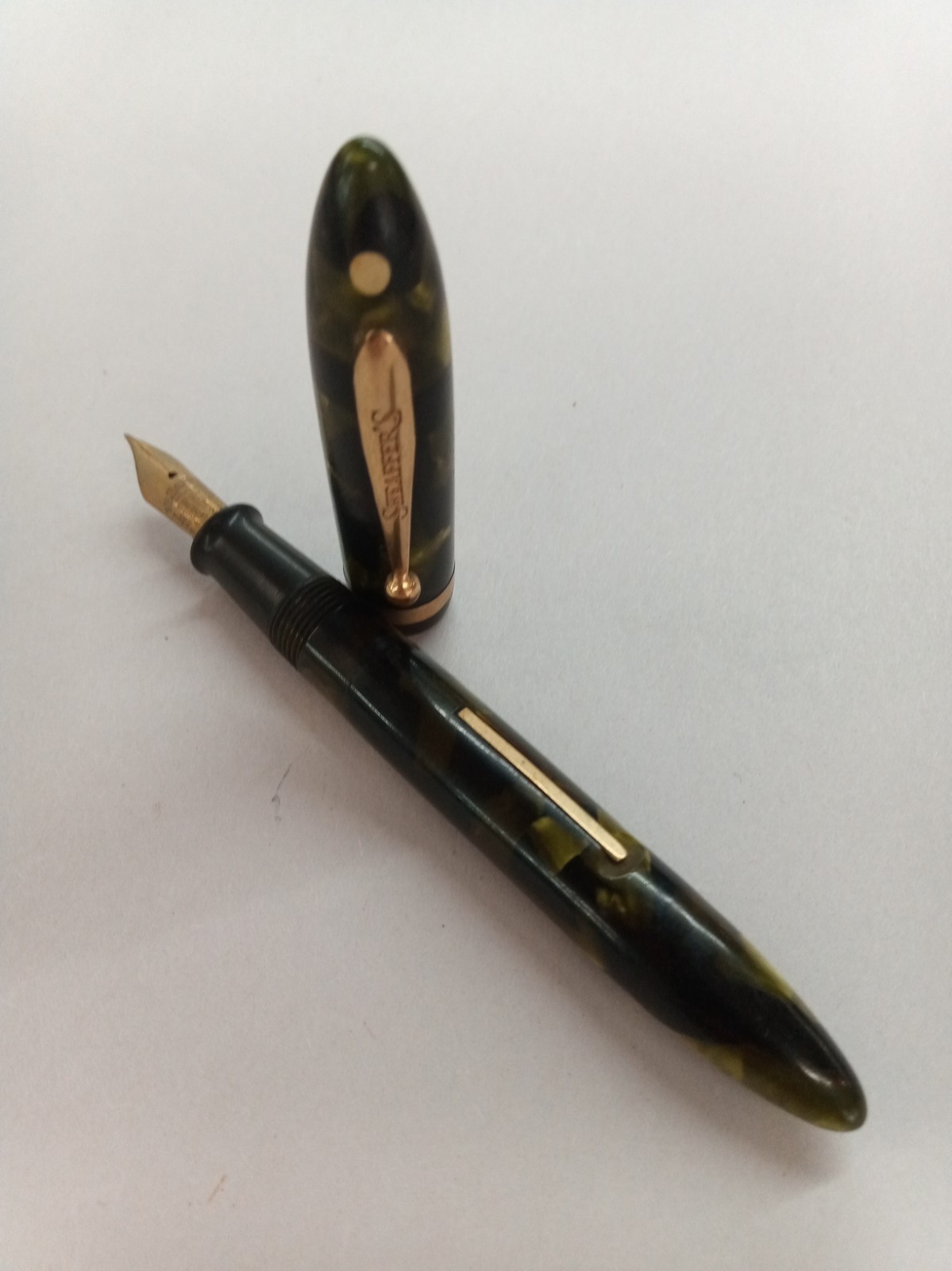 Vintage 1930's Sheaffer Balance Fountain Pen Marine Green Marble