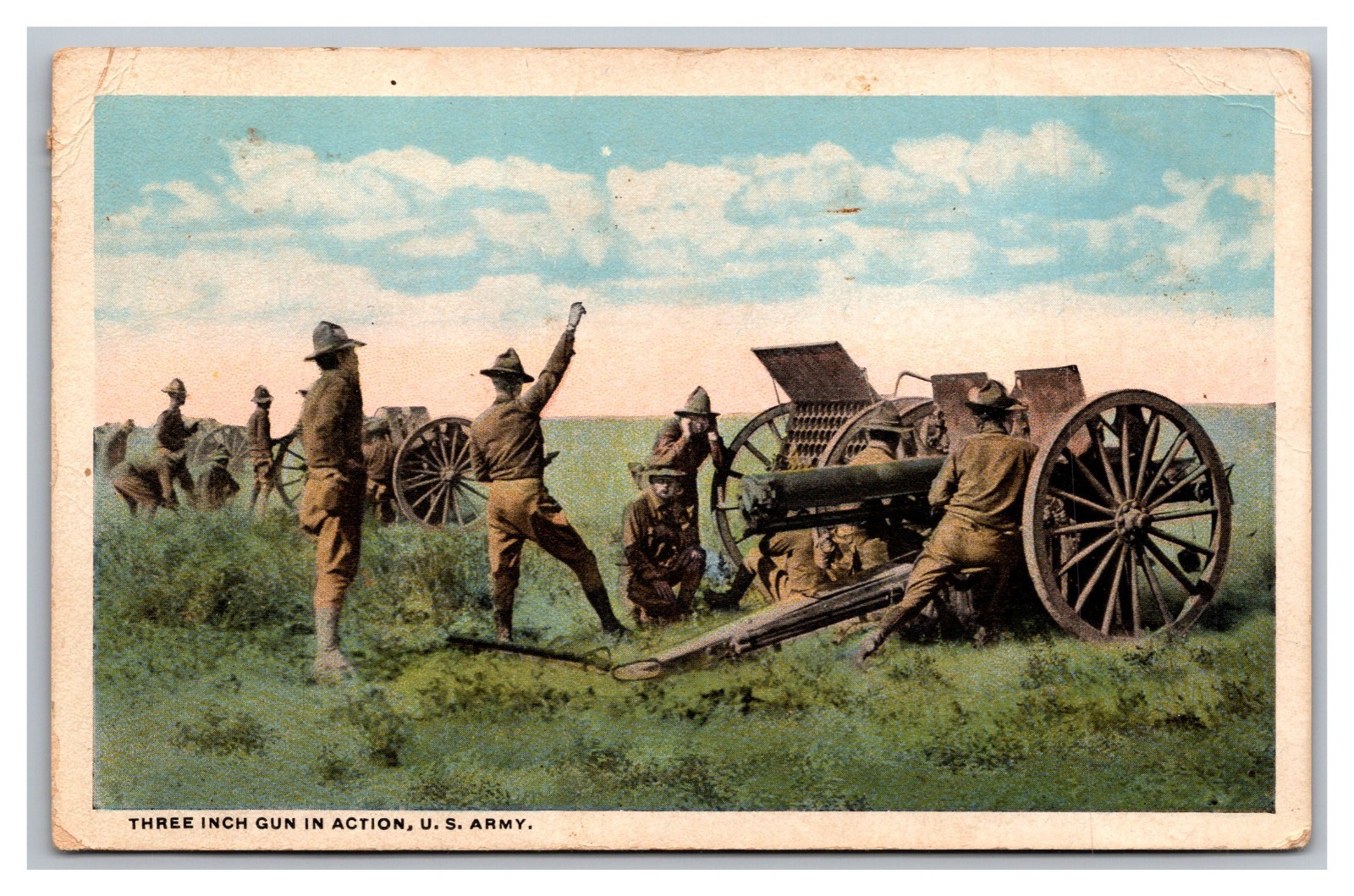 Three Inch Gun In Action U. S. Army Postcard c1918 Postmark