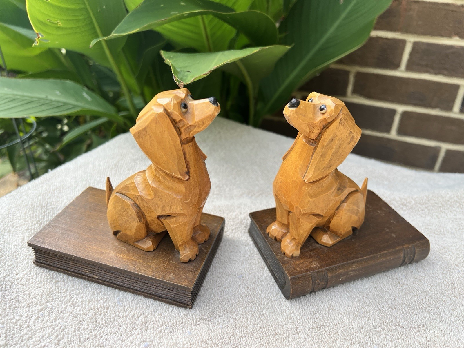 VINTAGE MCM HAND CARVED WOOD DACHSHUND w/GLASS EYES…..Made In WESTERN GERMANY